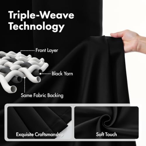 Black pinch pleat bedroom curtains 96 in — photo 4