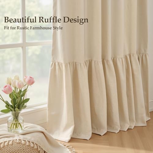 Natural ruffle total blackout linen curtains 84 in — photo 4