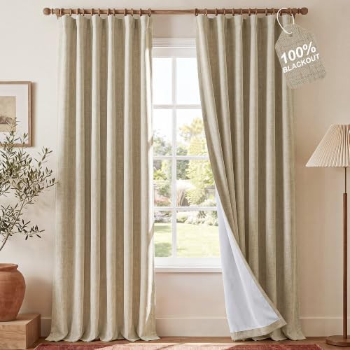Cream linen pinch pleat blackout curtains
