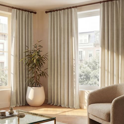 Cream linen pinch pleat blackout curtains — photo 4