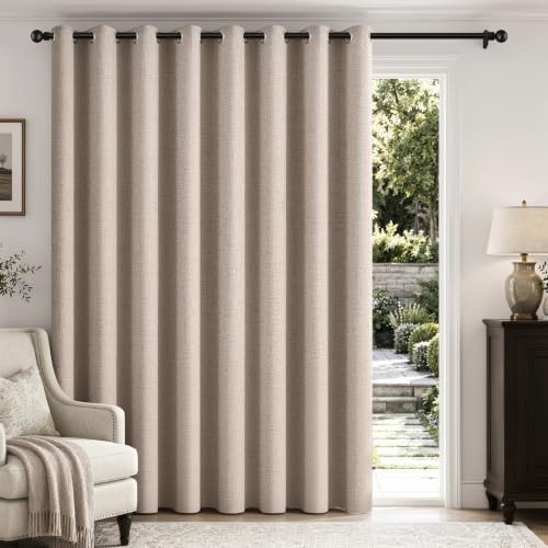 Beige extra wide linen blackout curtains 84 in