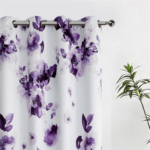 Purple floral ink painting grommet curtains — photo 4