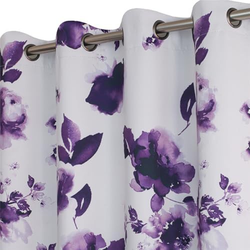 Purple floral ink painting grommet curtains — photo 5