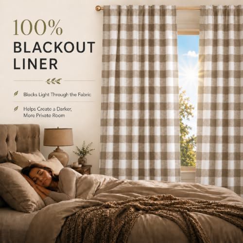 White buffalo plaid blackout bedroom curtains — photo 4