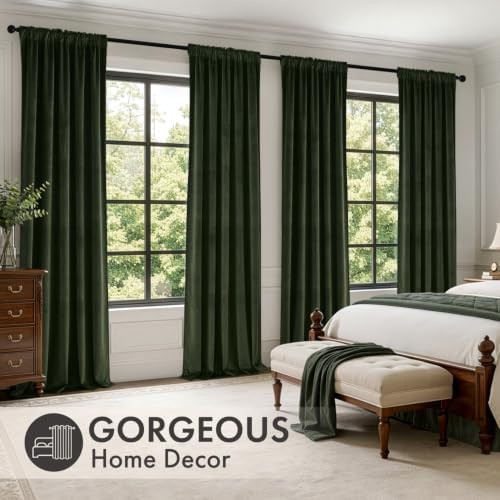 Olive green back tab velvet curtains 84 in — photo 3