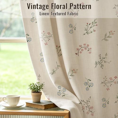 Vintage floral linen texture blackout curtains — photo 4