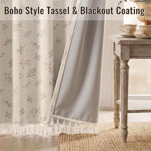 Vintage floral linen texture blackout curtains — photo 5